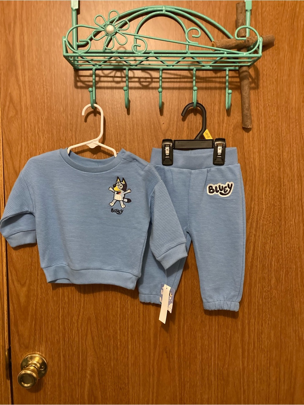 Blue 'Bluey' Embroidered Kids Sweatpants & Joggers Set - Light Blue